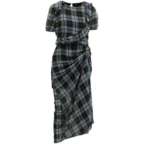 Maje Side-ruched Plaid Maxi Dress in Blue/Black Silk 7764875313212