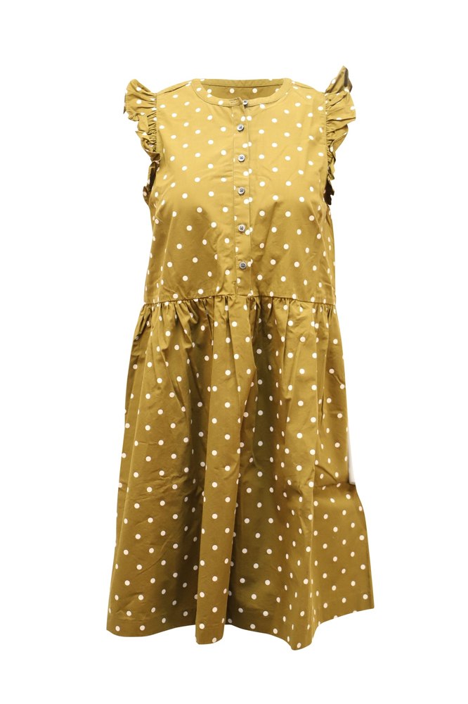 Madewell Sleeveless Dress Polka-Dot Print in Tan Cotton 7764873707580