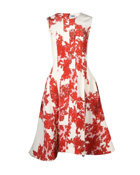 Thom Browne Floral Paneled Midi Dress in Red Silk 7764875051068