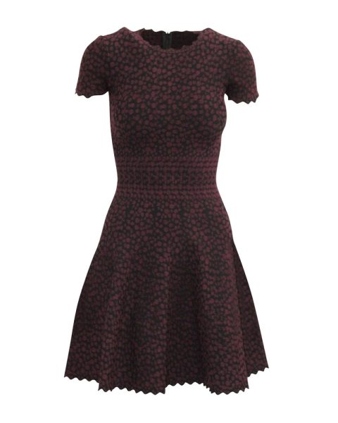 Alaïa Printed Short Sleeve Mini Dress in Burgundy Viscose 7764874100796