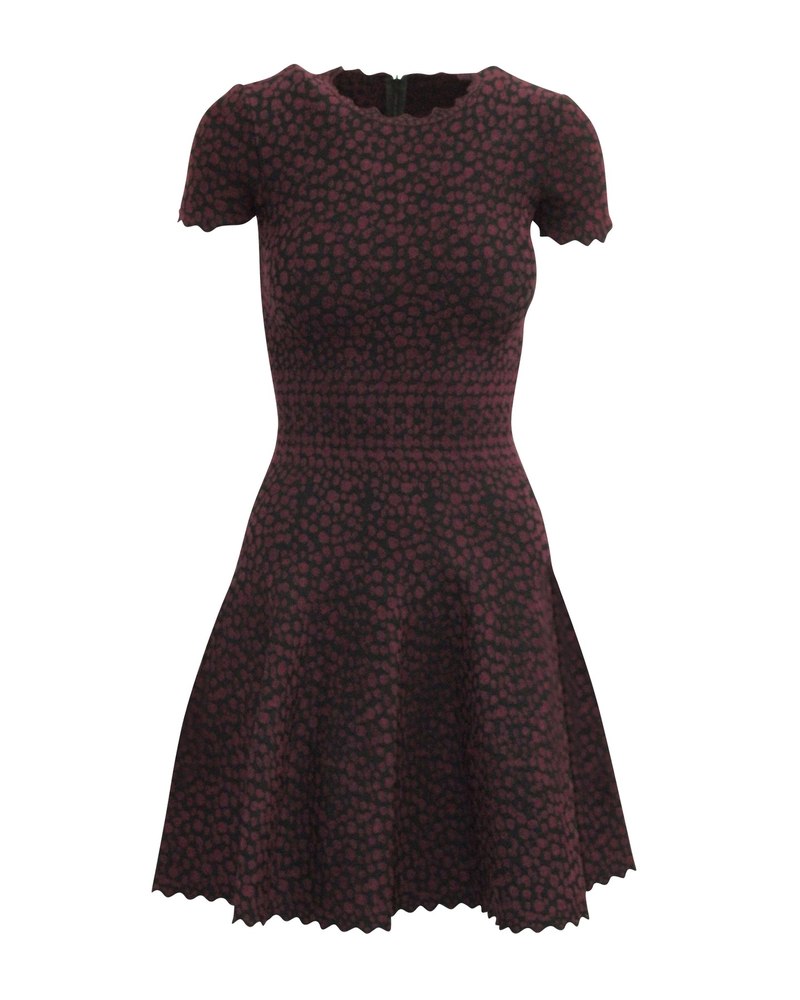 Alaïa Printed Short Sleeve Mini Dress in Burgundy Viscose 7764874100796