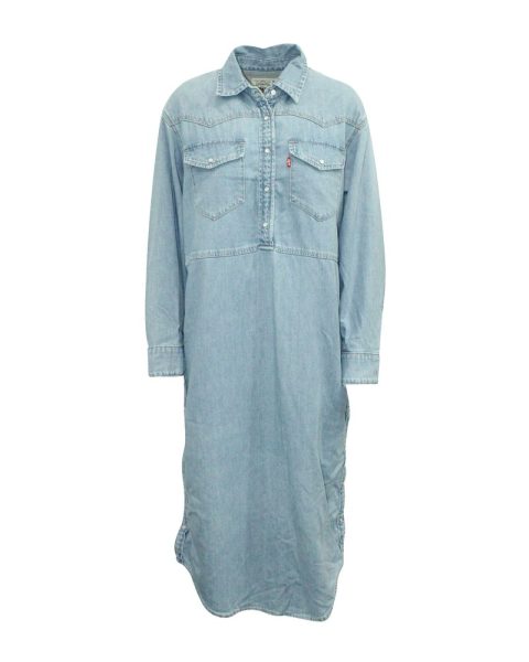 Ganni x Levi’S Denim Shirt Dress in Light Blue Cotton 7764873347132