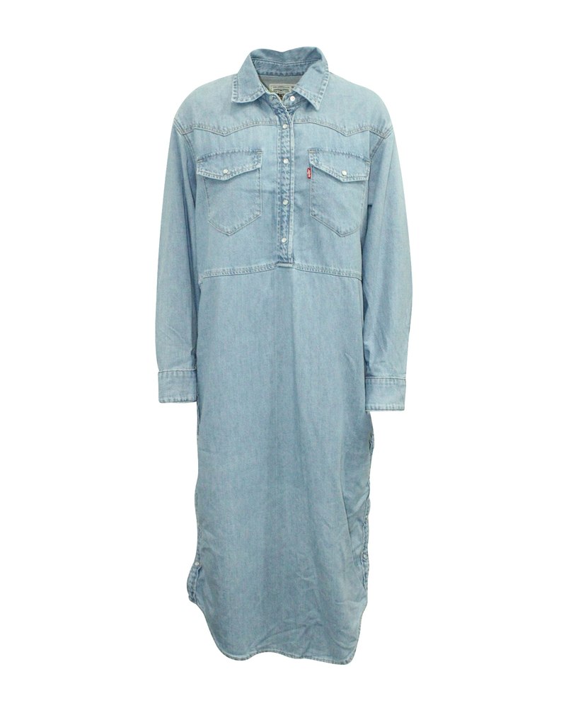 Ganni x Levi’S Denim Shirt Dress in Light Blue Cotton 7764873347132