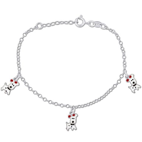 Mimi & Max Children’s White Dog Charm on 2mm Rolo Chain Station Bracelet in Sterling Silver – 6.5+0.5 in.