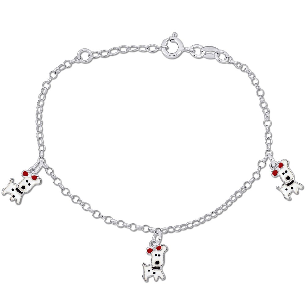 Mimi & Max Children’s White Dog Charm on 2mm Rolo Chain Station Bracelet in Sterling Silver – 6.5+0.5 in.