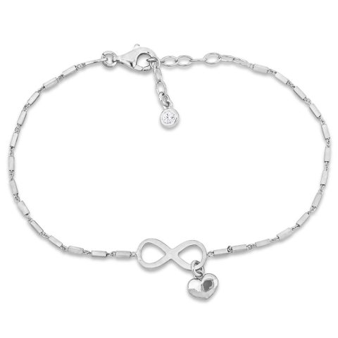 Mimi & Max Children’s 1/5ct TGW Cubic Zirconia Infinity and Heart Charm Bracelet with Sterling Silver – 6.5+1 in.