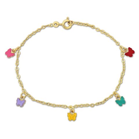 Mimi & Max Children’s Multi-color Enamel Butterfly Charm Rolo Chain Bracelet in 14k Yellow Gold – 6+0.5 in.