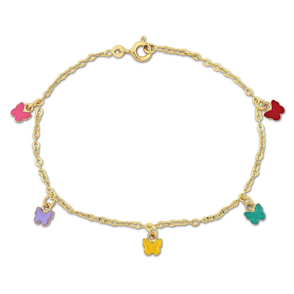 Mimi & Max Children’s Multi-color Enamel Butterfly Charm Rolo Chain Bracelet in 14k Yellow Gold – 6+0.5 in.