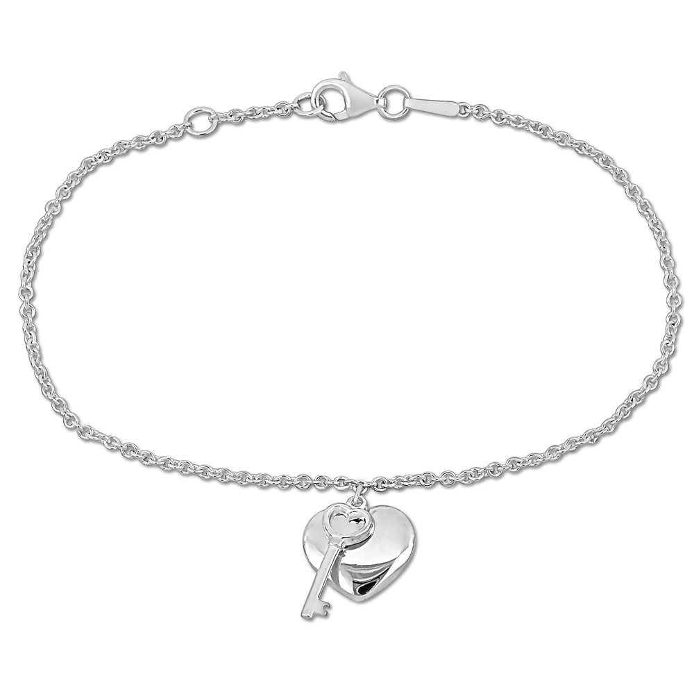 Mimi & Max Children’s Heart & Key Charm Bracelet with Lobster Clasp in Sterling Silver – 6.5+0.5 in.