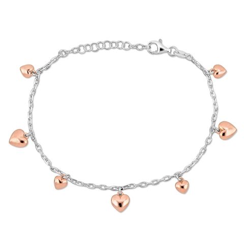 Mimi & Max Children’s Heart Charm Bracelet Diamond Cut Cable Chain in Two-Tone Sterling Silver – 6.5+1 in.
