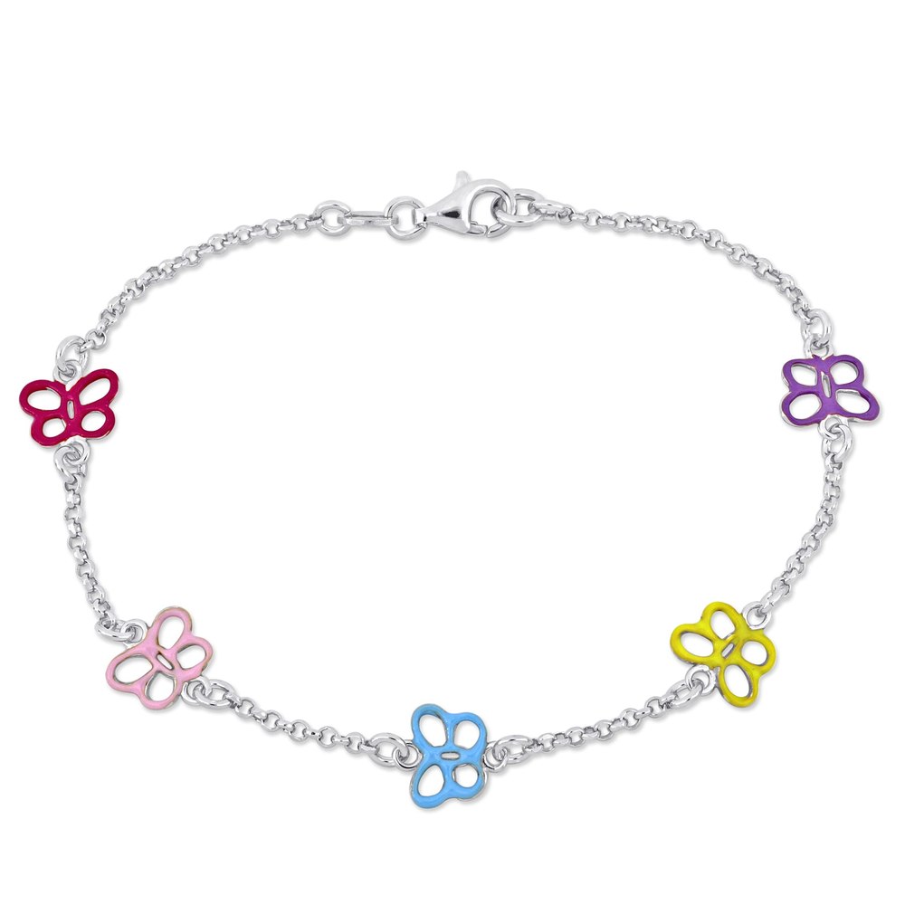 Mimi & Max Children’s Multi-color Enamel Butterfly Charm Bracelet in Sterling Silver – 7.5 in.