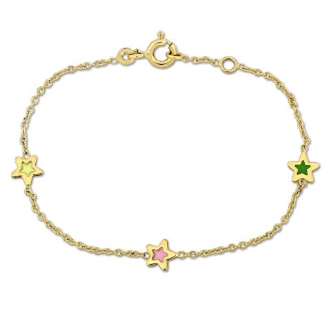 Mimi & Max Children’s Multi-Color Enamel Star Charm Rolo Chain Link Bracelet in 14k Yellow Gold – 5+0.5 in.