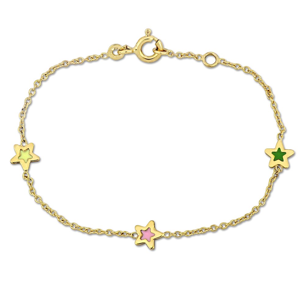 Mimi & Max Children’s Multi-Color Enamel Star Charm Rolo Chain Link Bracelet in 14k Yellow Gold – 5+0.5 in.