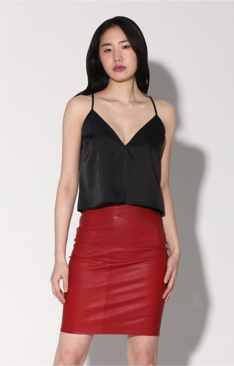 Mae Skirt, Red – Stretch Leather