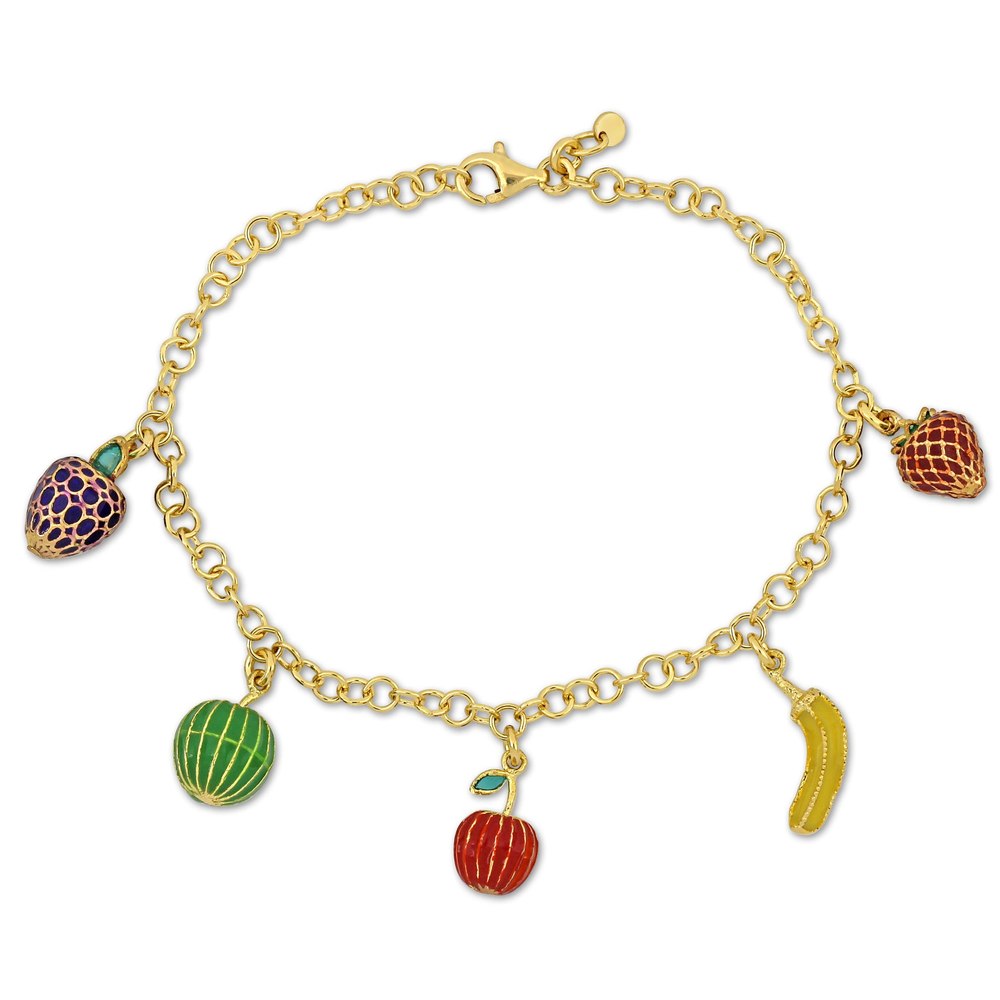 Mimi & Max Children’s Five Fruit Enamel Charm Bracelet in Yellow Plated Sterling Silver – 7.5 in.