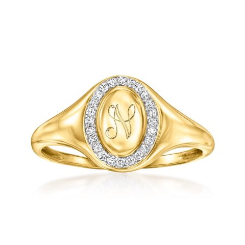 RS Pure by Ross-Simons Diamond Personalized Oval Signet Ring in 14kt Yellow Gold