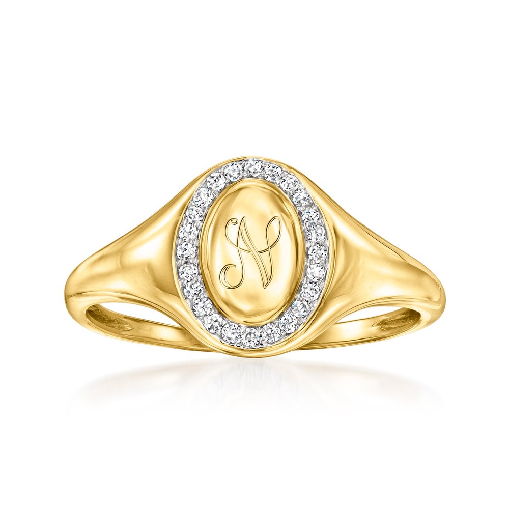 RS Pure by Ross-Simons Diamond Personalized Oval Signet Ring in 14kt Yellow Gold