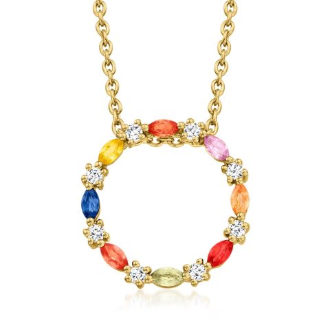 Ross-Simons Multicolored Sapphire and . White Zircon Circle Pendant Necklace in 18kt Gold Over Sterling