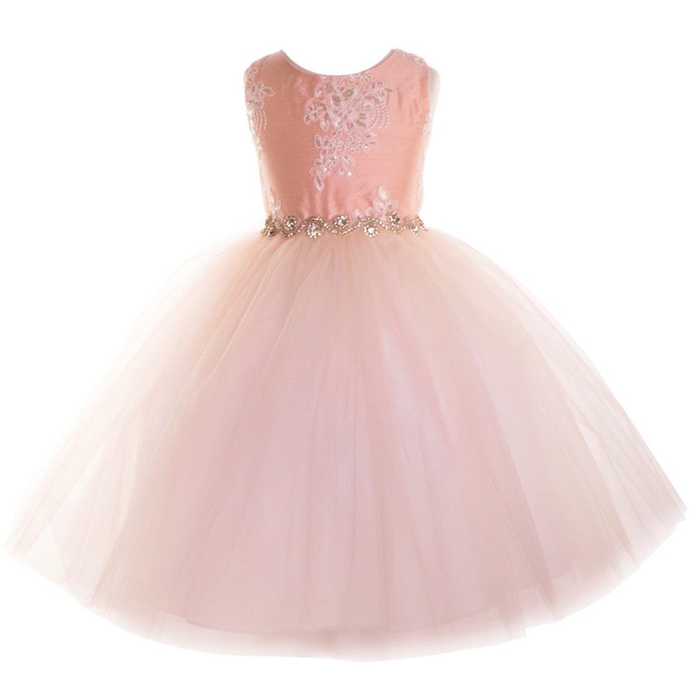 Little Girls Blush Beaded Applique Flower Girl Dress 2T-6