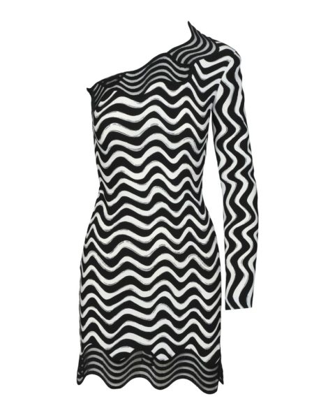 Wave-Print One-Shoulder Mini Dress