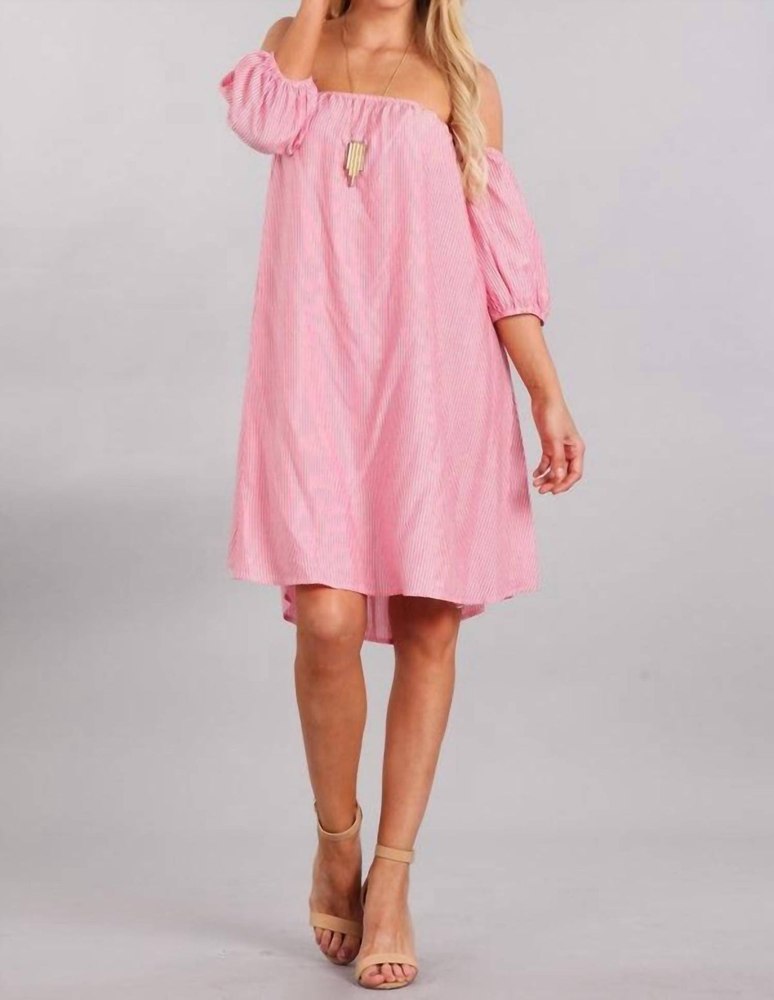 Stripe Off The Shoulder Dress In Pink 7764883996732
