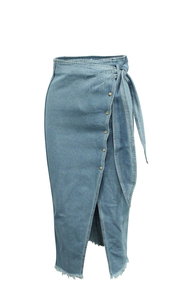 Nanushka Wrap Skirt in Light Blue Cotton Denim 7764876296252