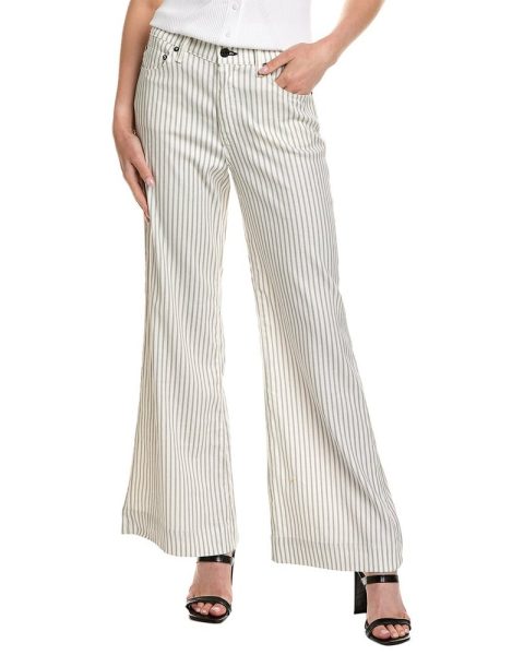 ASKK NY Grey Stripe Linen-Blend Wide Leg Jean 7668164165692