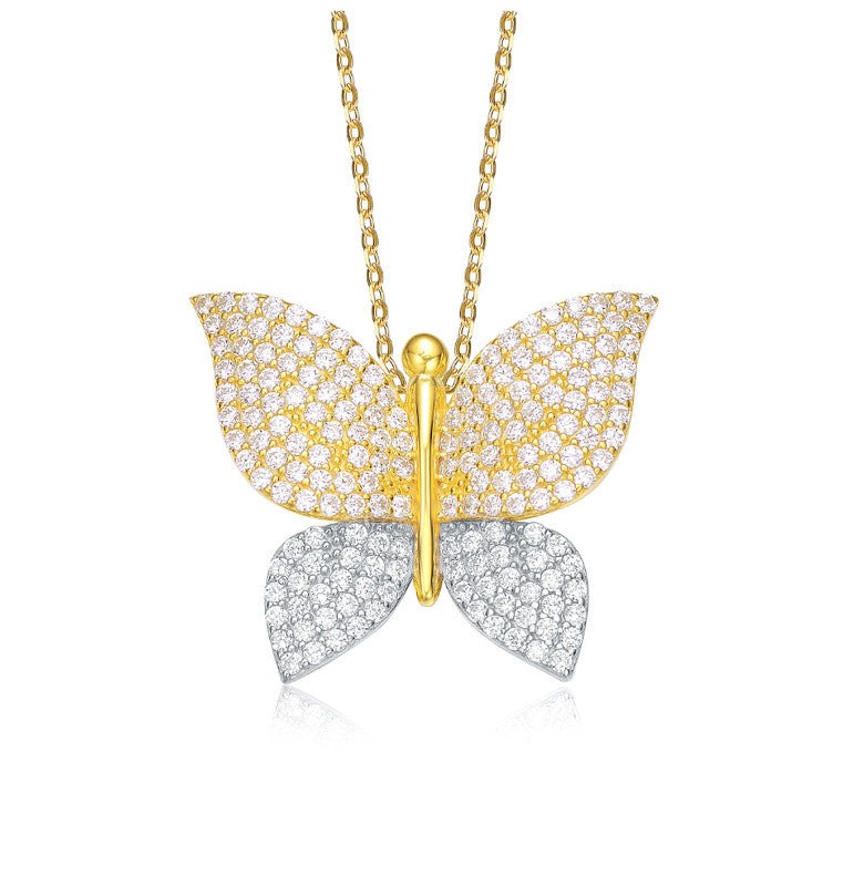 Sterling Silver Two-Tone with Clear Cubic Zirconia Butterfly Pendant Necklace 7668160233532