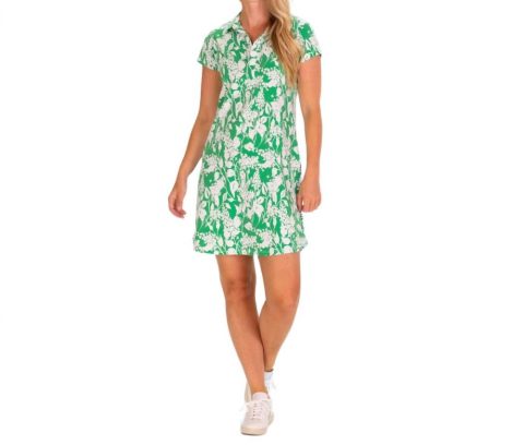 Short Sleeve Kit Collared Dress In Green Garden 7764878983228