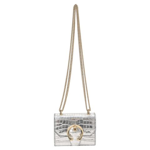 Jimmy Choo Mini Paris Metallic Croc-Embossed Super Mini Bag in Silver Leather 7764878852156