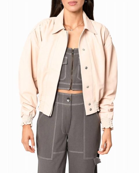 Collared Leather Jacket In Blush 7668171276348
