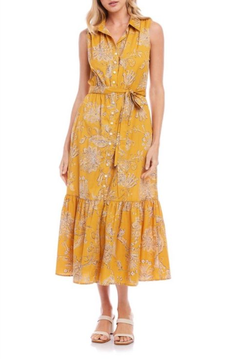 Floral Belted Tiered Maxi Dress In Print Yellow 7764885831740