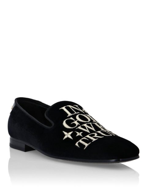 Velvet Loafers Embroidery Money 7670502621244