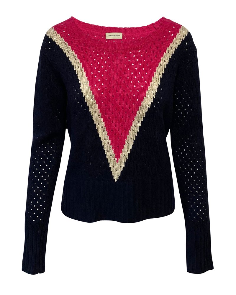 By Malene Birger Plomia Striped Open-knit Sweater In Blue Wool 7764893401148