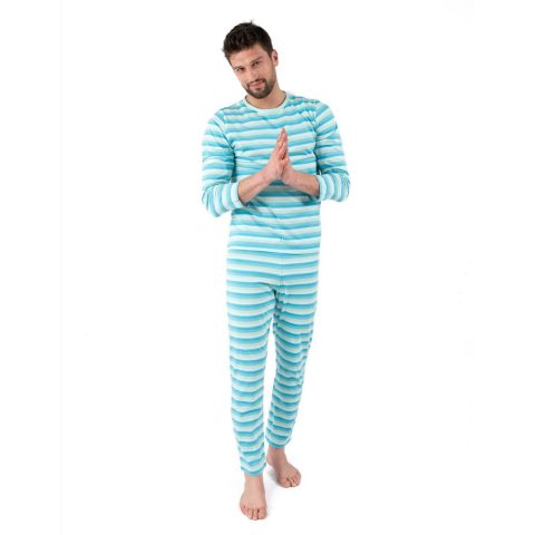 Mens Two Piece Cotton Loose Fit Pajamas Orca Stripes
