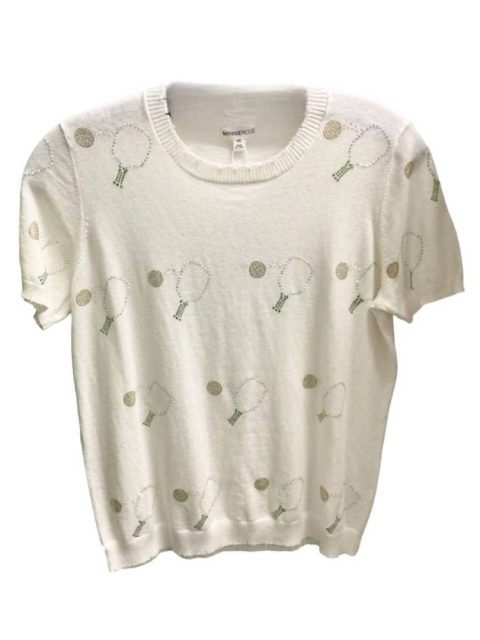 Women’s Pickleball Frayed Edge Tee Top In White 7827089719356