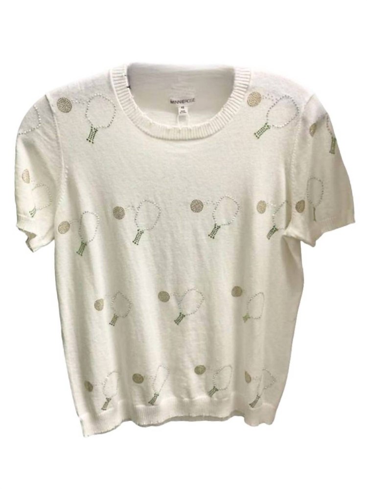 Women’s Pickleball Frayed Edge Tee Top In White 7827089719356