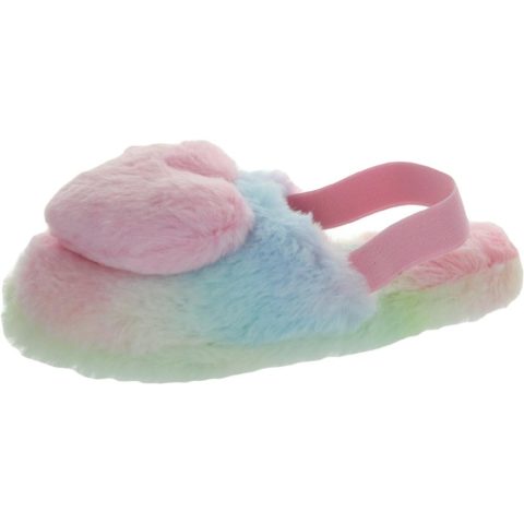 Girl’s Fluffy Faux Fur Slingback Slippers with Heart Pom Pom