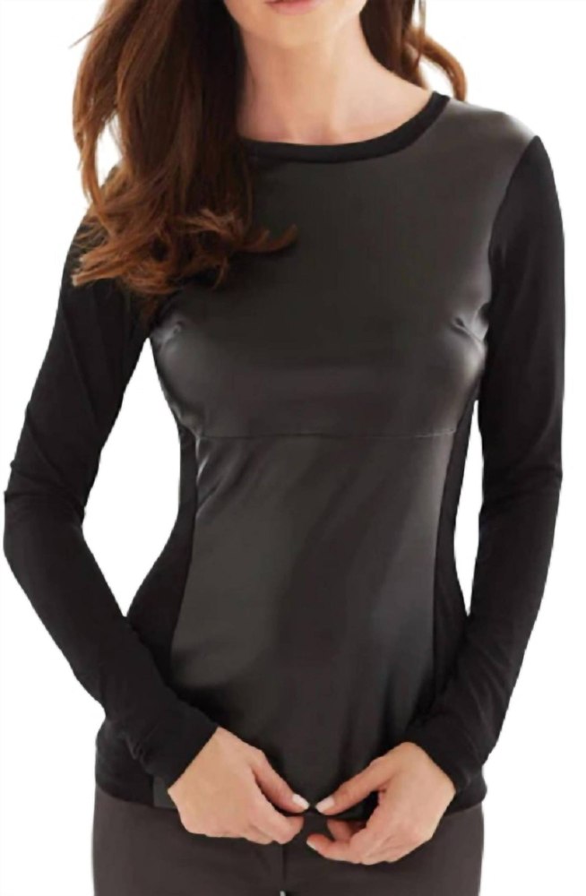 Long Sleeve Leather Top In Black 7764910112828