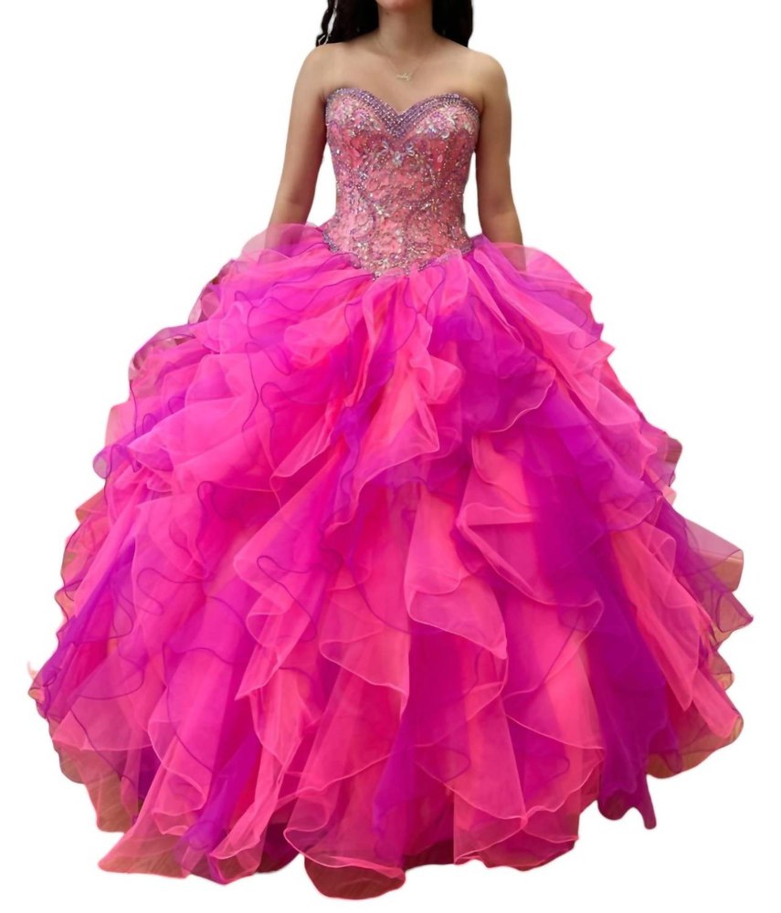 Strapless Quinceañera Dress In Hot Coral/ Magenta 7764899528764