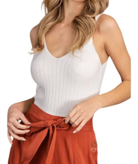 Ribbed V Neck Tank Top In White 7764910800956