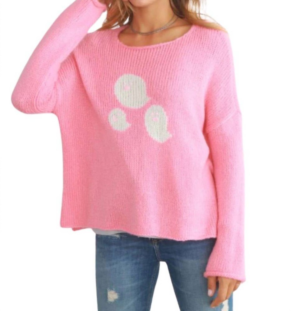 Mini Ghosts Crew Sweater In Pretty Pink 7827099877436