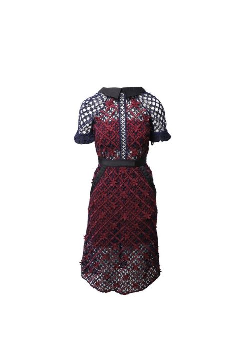 Self-Portrait Floral Grid Midi Dress in Multicolor Polyester