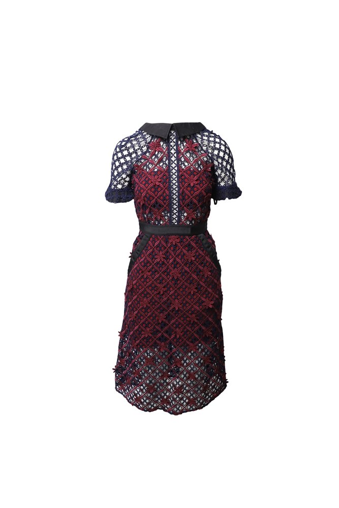Self-Portrait Floral Grid Midi Dress in Multicolor Polyester