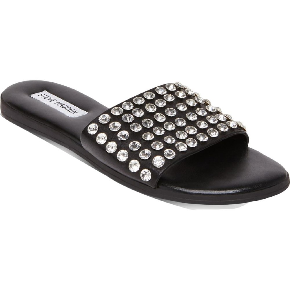 Firework Leather Rhinestone Slide Sandals