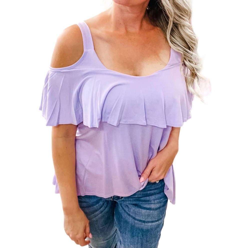 High Low Ruffle Cold Shoulder Top In Lilac 7764919222332