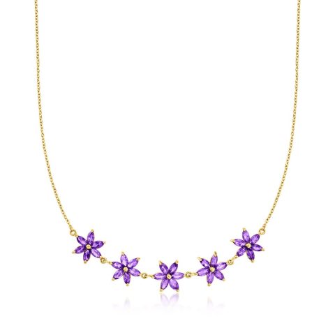 Ross-Simons Amethyst Flower Necklace in 18kt Gold Over Sterling 7670715875388