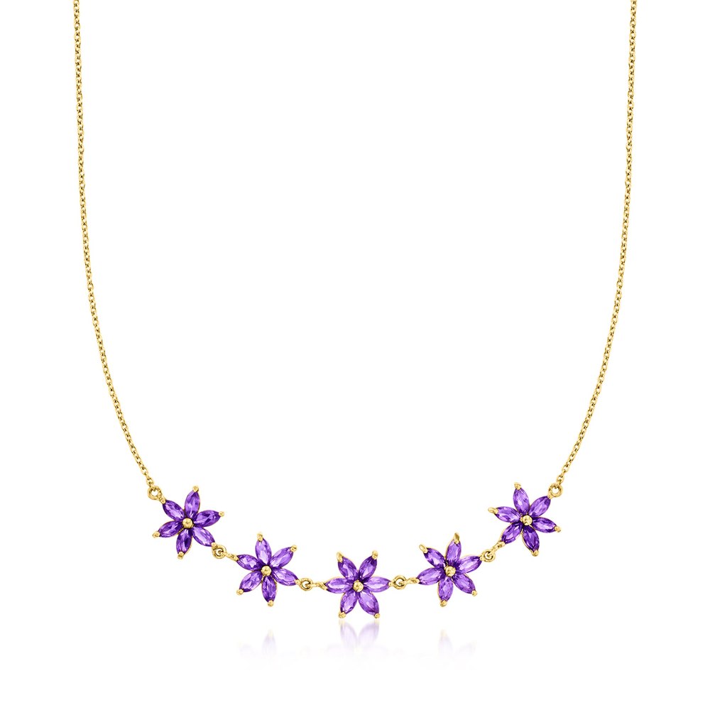Ross-Simons Amethyst Flower Necklace in 18kt Gold Over Sterling 7670715875388