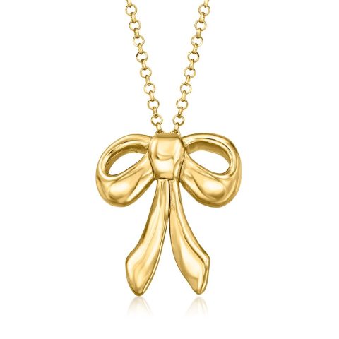 Ross-Simons Italian 18kt Gold Over Sterling Bow Pendant Necklace 7670716956732