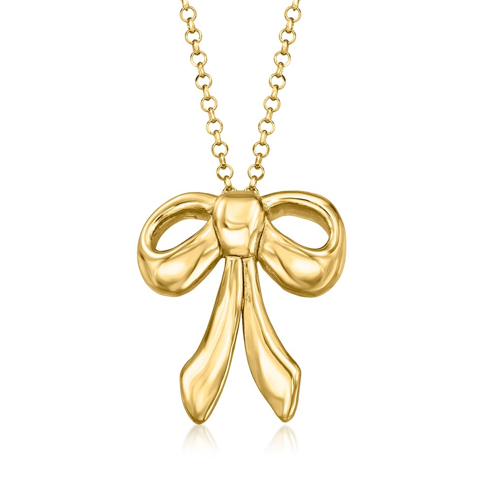 Ross-Simons Italian 18kt Gold Over Sterling Bow Pendant Necklace 7670716956732